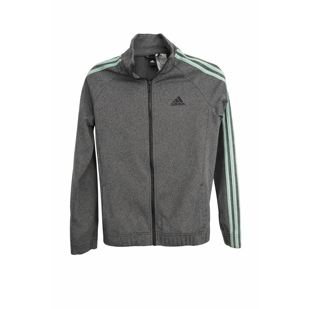 Adidas Gray Full-Zip Athletic Jacket with Green Stripes – Women's Size Small